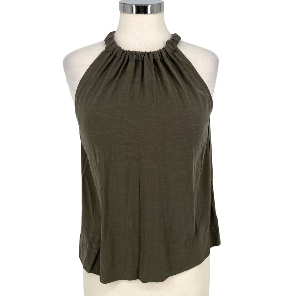 Anthem The Bianca Top Linen Blend Halter Style Tie Back Sage Green Size XS NWT